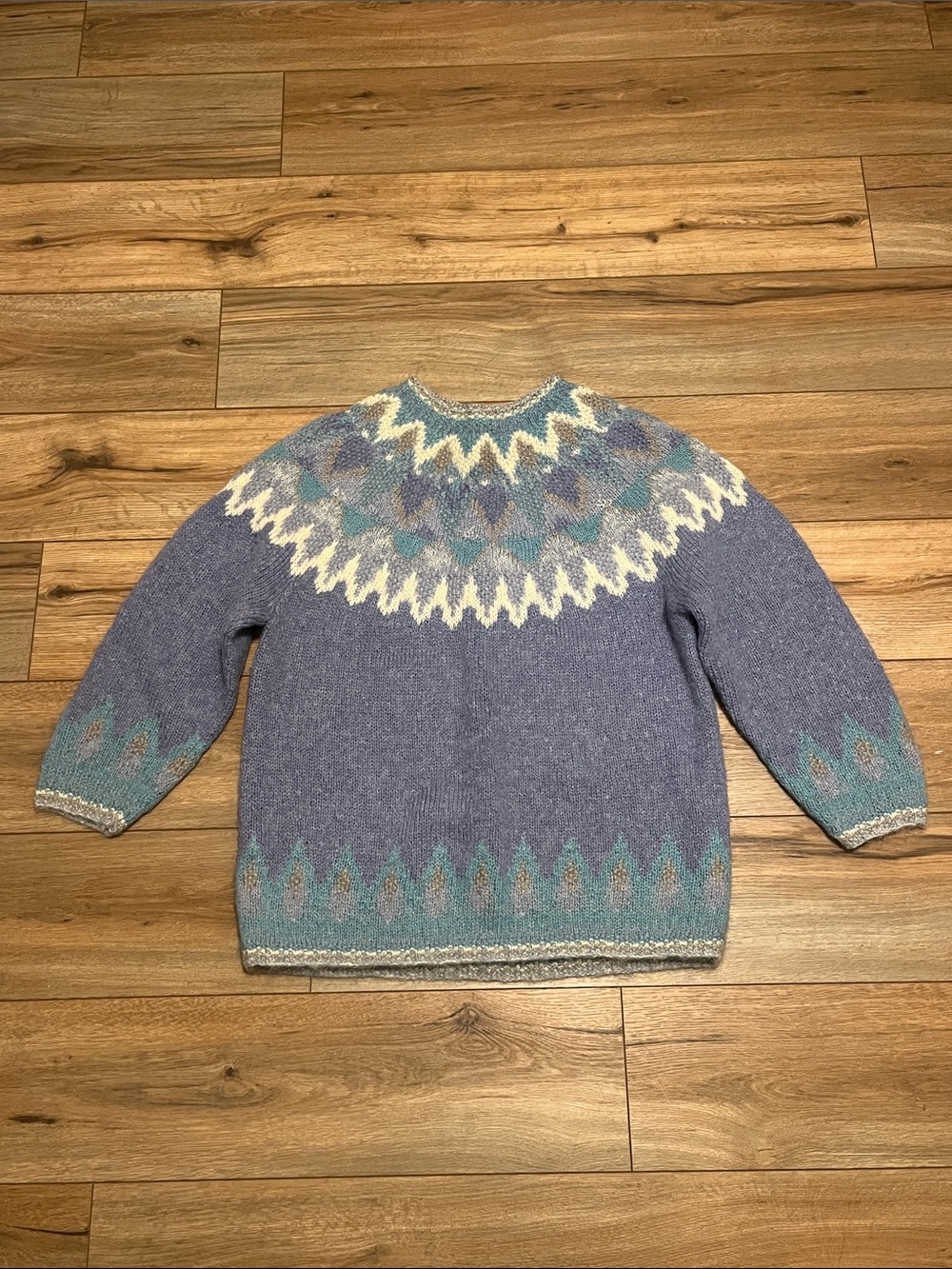 Sigrid Olsen Hand Knit Fair Isle Wool Blend Sweater Blue Nordic Pullover Medium